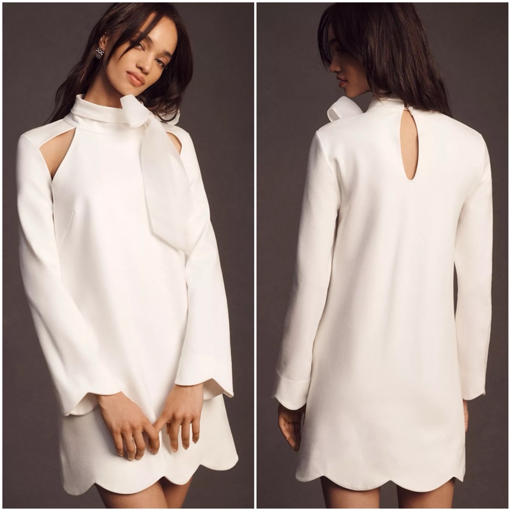 BHLDN Kaia Long Sleeve Scallop Hem Dress